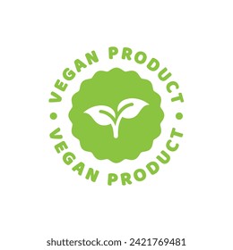 Vegan product vector label. Green circle tag icon.