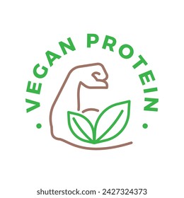 Vegan protein food product icon logo badge symbol. Muscle gain diet plan for fitness vector.