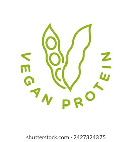 Vegan protein food product icon logo badge symbol. Muscle gain diet plan for fitness vector.