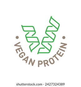 Vegan protein food product icon logo badge symbol. Muscle gain diet plan for fitness vector.