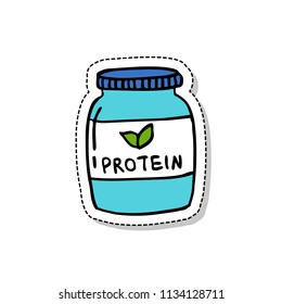 vegan protein powder (sport food nutrition) doodle icon, sticker