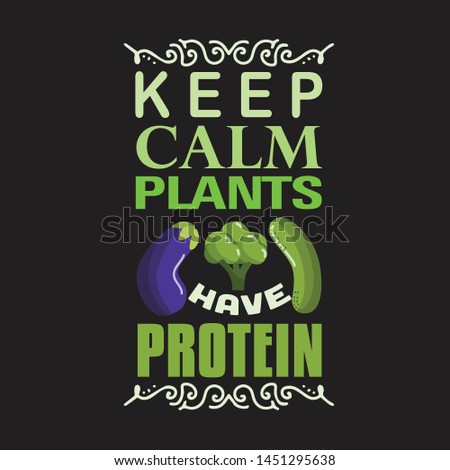 Vegan quote and saying. Keep calm plants have protein