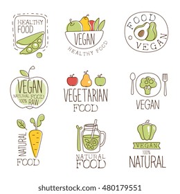Vegan Raw And Healthy Food Promo Labels Collection