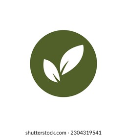 Vegan Round Green Vector Sign with Leaves on White Background. Organic, Bio and Ecological Label. Meat free, Eco, Lactose free, Healthy, Fresh and Non Violent Food.