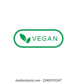 Vegan Round Green Vector Sign mit Blättern auf weißem Hintergrund. Organisches, Bio- und Umweltzeichen. Fleisch frei, Eco, Lactose frei, gesund, frisch und nicht gewalttätig.