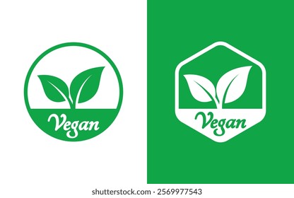 Vegan round icons set. Vegan food sign with leaves. Logo. Tag for cafe restaurants packaging design. Bio, Ecology, Organic Logos and Badges, Label.