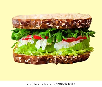 Vegan Sandwich In Low Poly Style Heathl