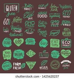Vegan Set Collection of Label Badges for organic, natural, bio and eco friendly products isoated on background - Vector EPS