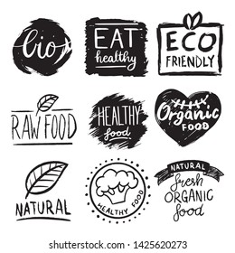 Vegan Set Collection of Label Badges for organic, natural, bio and eco friendly products isoated on background - Vector EPS