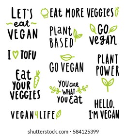 Vegan set. Vector hand written signs