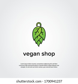 vegan shop concept with leaves illustration incorporated in to the shopping bag. Abstract shop logo, design concept, emblem, icon, flat logotype element for template