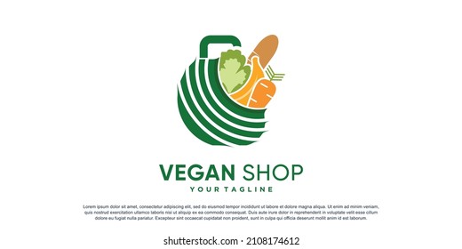 Vegan shop logo with creative element concept Premium Vector