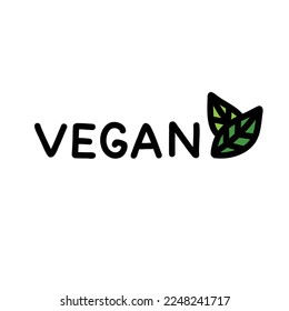 ícono de doodle de signo vegano, ilustración vectorial
