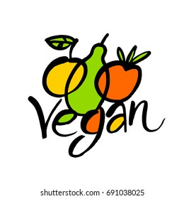 Vegan sign. Vector elements for labels, logos, badges, stickers or icons. Calligraphic and typographic design idea.