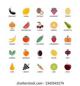 Set Colored Vegetable Fruit Icons Titles Stock Vector (Royalty Free ...