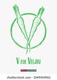 Vegan slogan. V for Vegan lettering. Template for your t-shirt, banner, card and other design works. Vector illustration.