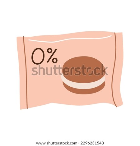 Vegan snack cake icon, vector doodle illustration of healthy packaged dessert in individual pack, protein packed gluten free mini pie, isolated colored clipart on white background