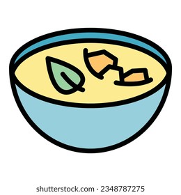 Vegan soup icon outline vector. Food cuisine. Arabian dish color flat