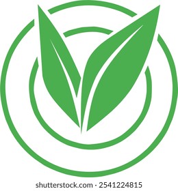 Sello vegano para embalaje. Etiqueta o logotipo de producto de icono verde de Naturaleza ecológica. Icono de etiqueta de comida orgánica vegetariana con hoja. Sello de comida orgánica. ilustración