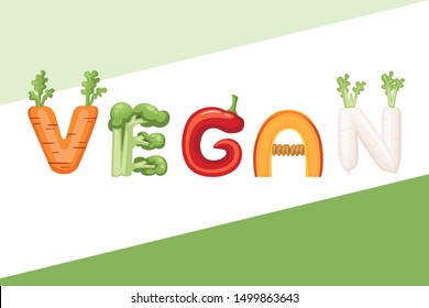 VEGAN style cartoon vegetable design flat vector illustration on white background