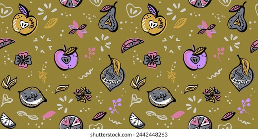 Veganes Fruchtmuster in lebendigen Fantasy-Farben