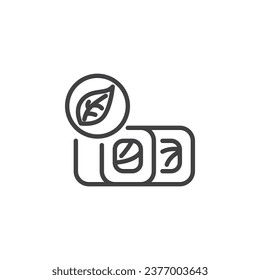 Vegan Sushi line icon. linear style sign for mobile concept and web design. Sushi roll and leaf outline vector icon. Symbol, logo illustration. Vector graphics