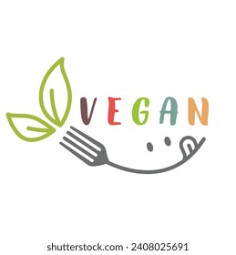 Vegan symbol, mouth-shaped fork with tongue.