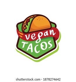 Vegan tacos Logo icon sticker menu. Vector illustration isolated on white background.