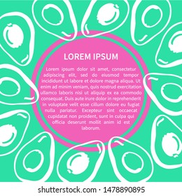 Vegan template with avocado. Graphic ornament with stylized avocado.
Original packing food design.