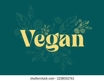 Vegan Text design vector illustration on a green background.