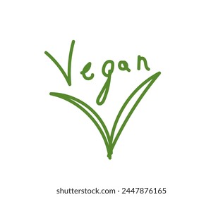 vegan text and two leaves on a white background