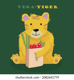 vegan tiger character vector flat