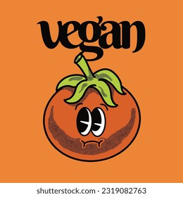 Vegan With Tomato Groovy Character Design