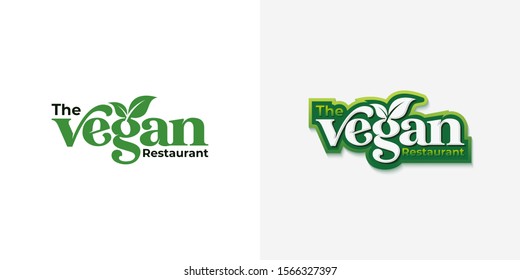 vegan typography logo design template vector