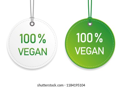 vegan typography organic food tag and label green and white design elements isolated on a white background vector illustration EPS10