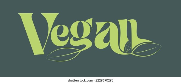 Vector de tipografía vegana: ilustración de un fondo verde con hojas decorativas.