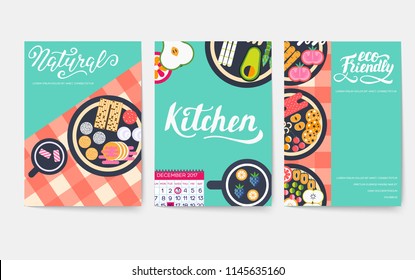 Vegan vector brochure cards set. Vegetable template of flyear, magazines, posters, book cover, banners. Vegetarian invitation concept  background. Layout healthy diet illustrations 