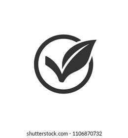 Icono vectorial vegano. Aprobar combinación de iconos entre hoja y marca