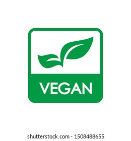 Vegan vector icon, eco bio logo, veggie stamp, natural product sign, flat design illustration isolated on white, green leaf.