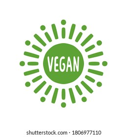 Vegan vector icon, food label, round symbol of eco lifestyle.