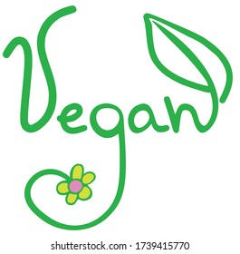 Vegan vector icon. Organic, bio, eco symbol. Vegan, no meat, lactose free, healthy, fresh and nonviolent food. Green vector illustration with leave and flower for stickers, labels and logos.