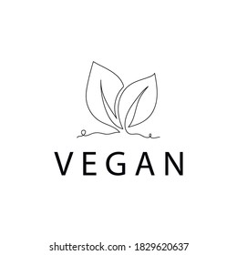 Vegan vector icon. Organic, bio, eco symbol. Vector illustration with leaves continuous line drawing for stickers, labels and logos