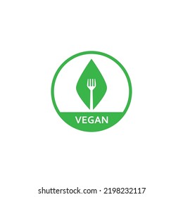 Vegan vector icon. Organic, bio, eco symbol. Vegan, no meat, lactose free, healthy, fresh and nonviolent food. Round green vector illustration with leaves for stickers, labels and logos