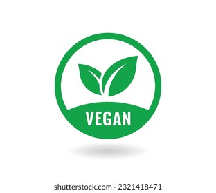 Vegan vector icon. Organic, bio, eco symbols. Round green vector illustration with leaves for stickers, labels, and logos