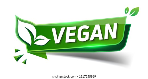 Vegan vector icon. Organic label. Green leaf banner. Illustrations with leaves for stickers, labels and logos

