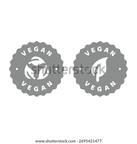 Vegan vector label. Food packaging stamp with leaf.