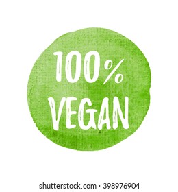 Vegan vector on hand drawn green watercolor background illustration