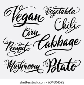 Vegan and vegetable hand written typography. Good use for logotype, symbol, cover label, product, brand, poster title or any graphic design you want. Easy to use or change color 