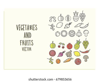 Vegan vegetables icon set