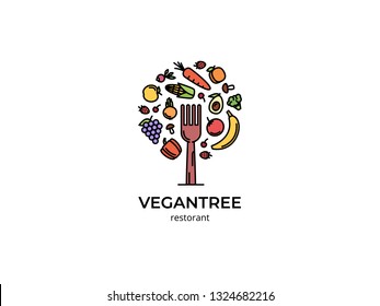 Vegan vegetables tree nature filled outline logo